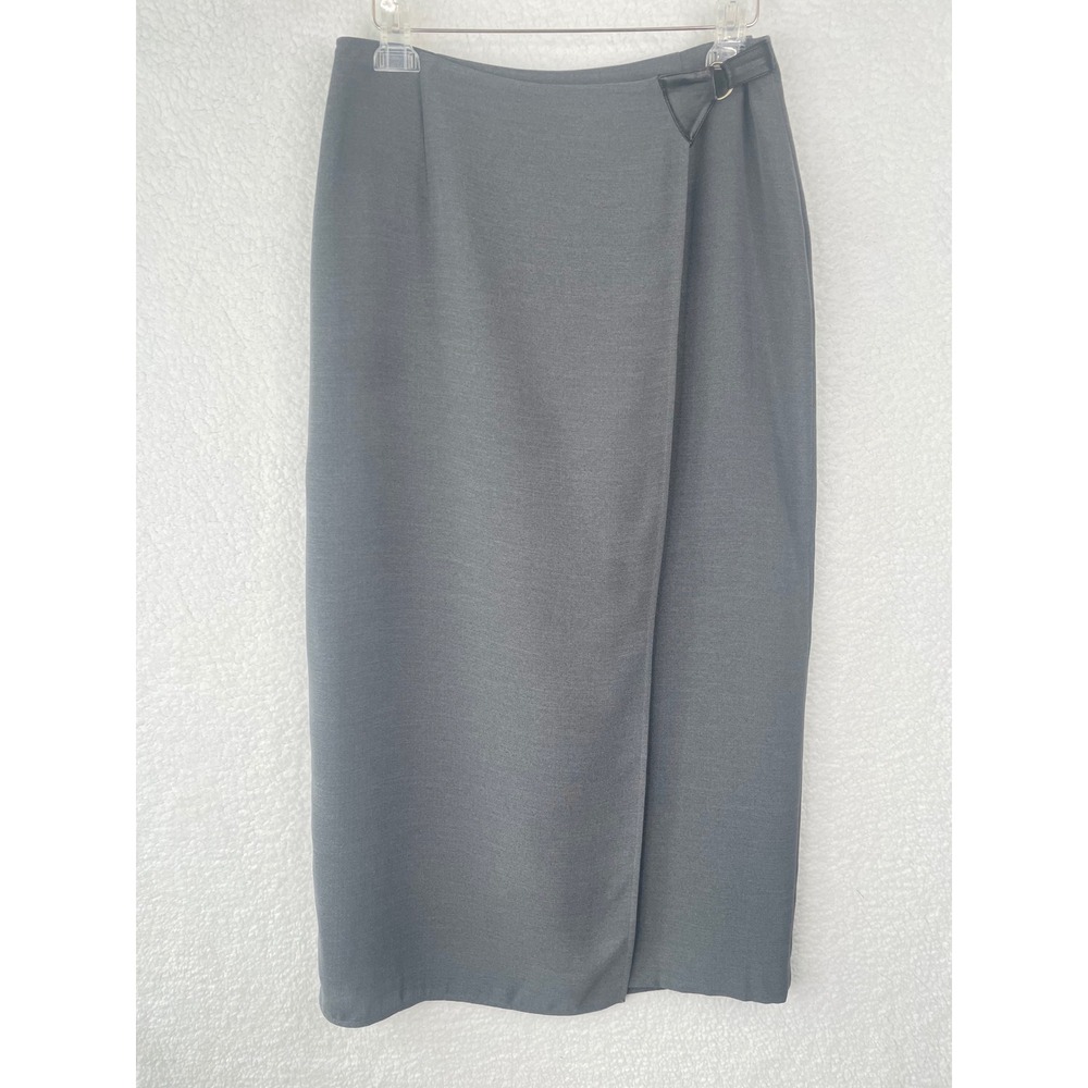 Charter Club Gray‎ Faux Wrap Midi Skirt Buckle Detail Size 10 Menswear Inspired